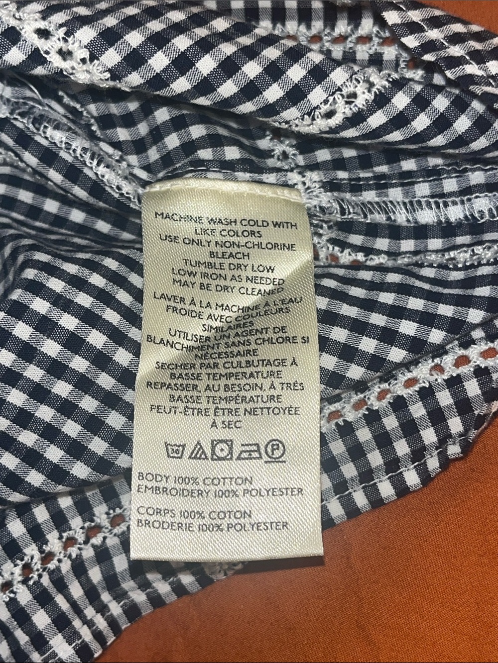 Free People Blue and White Gingham Button Front Cropped Top with Collar - Picture 5 of 5